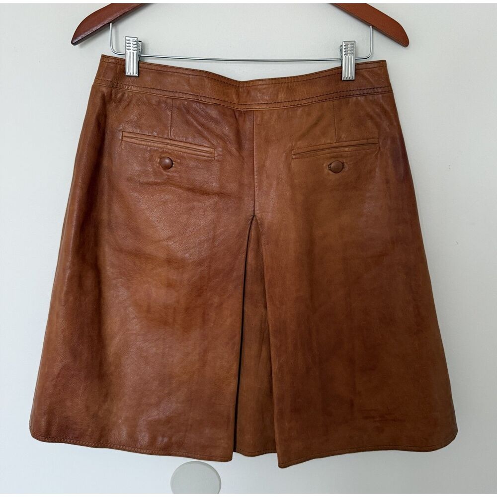 Bally Lambskin Leather Flap Pocket Mini Skirt Tan Lined Old Money Italy Sz 8 - Picture 3 of 9